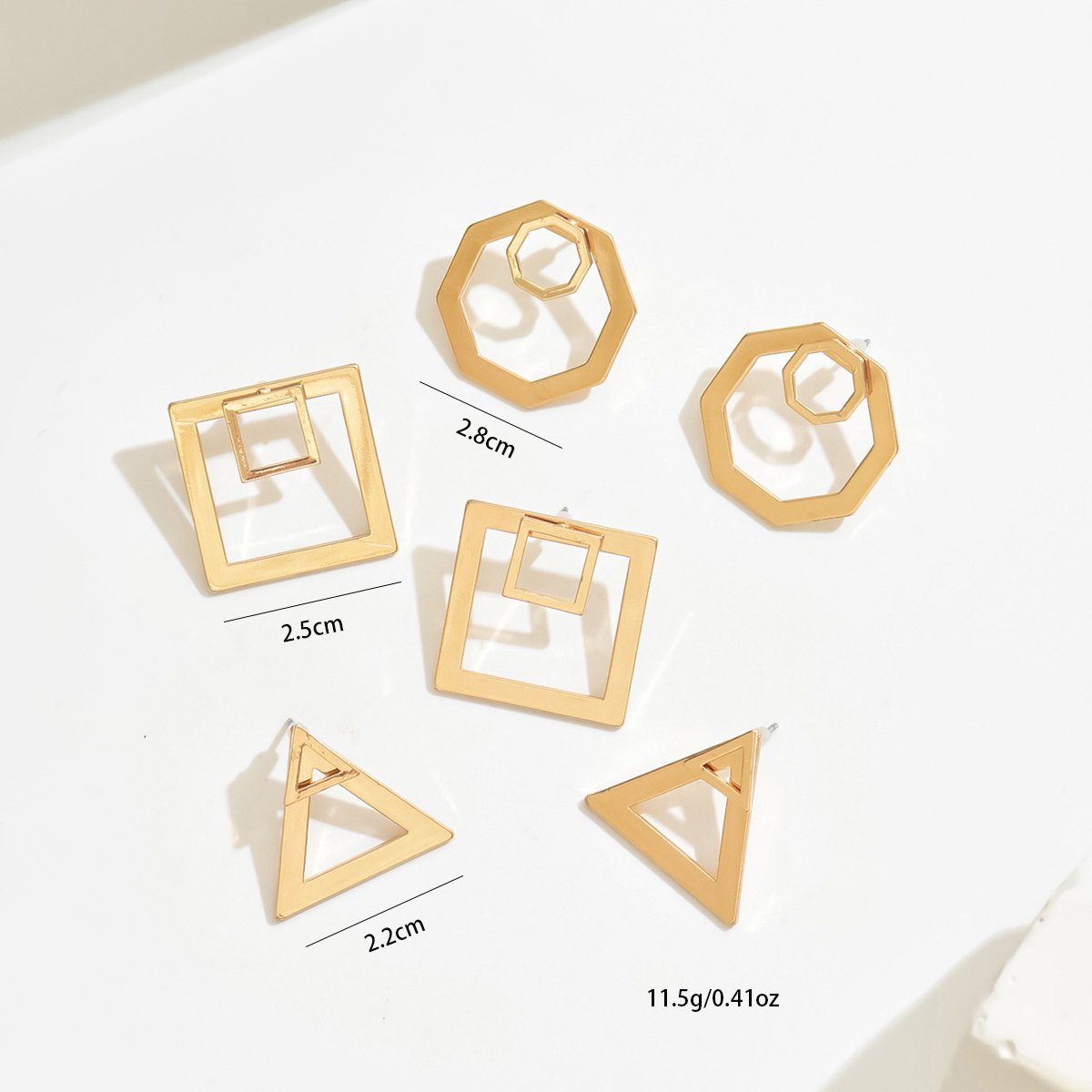 Modern Geometric Gold Stud Earrings Set