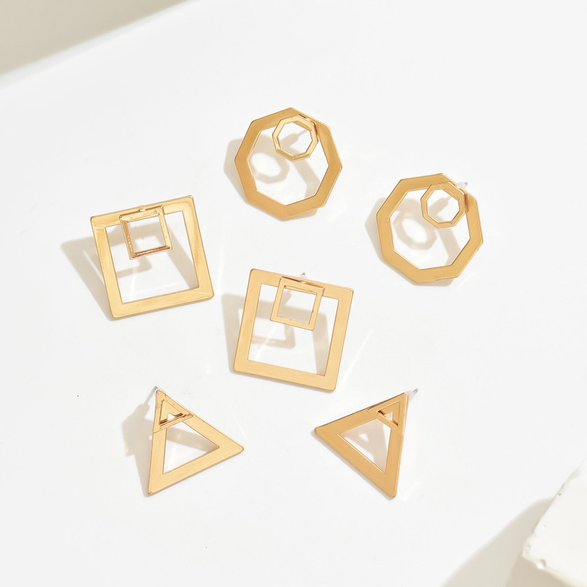 Modern Geometric Gold Stud Earrings Set