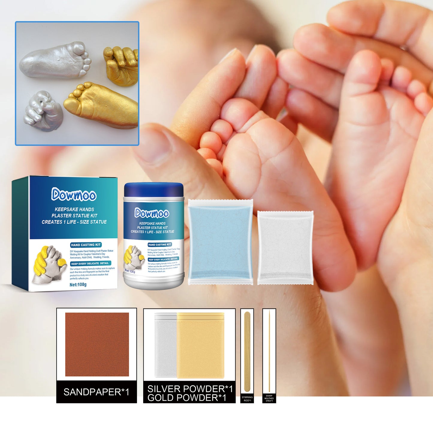 DIY Plaster Mold Sculpture Kit Baby Full Moon 10 0 Days Souvenir Creative 3d Clone Model Powder